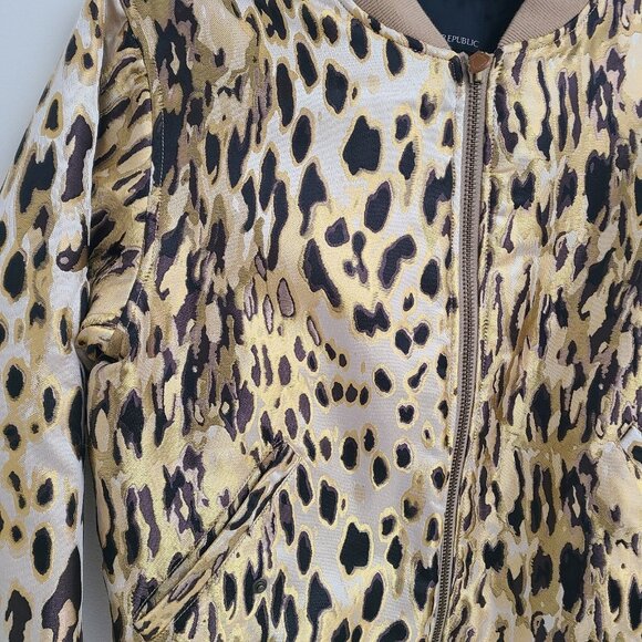 BANANA REPUBLIC BOMBER JACKET Size S LEOPARD Animal Satin Jacquard NEW - Picture 3 of 11